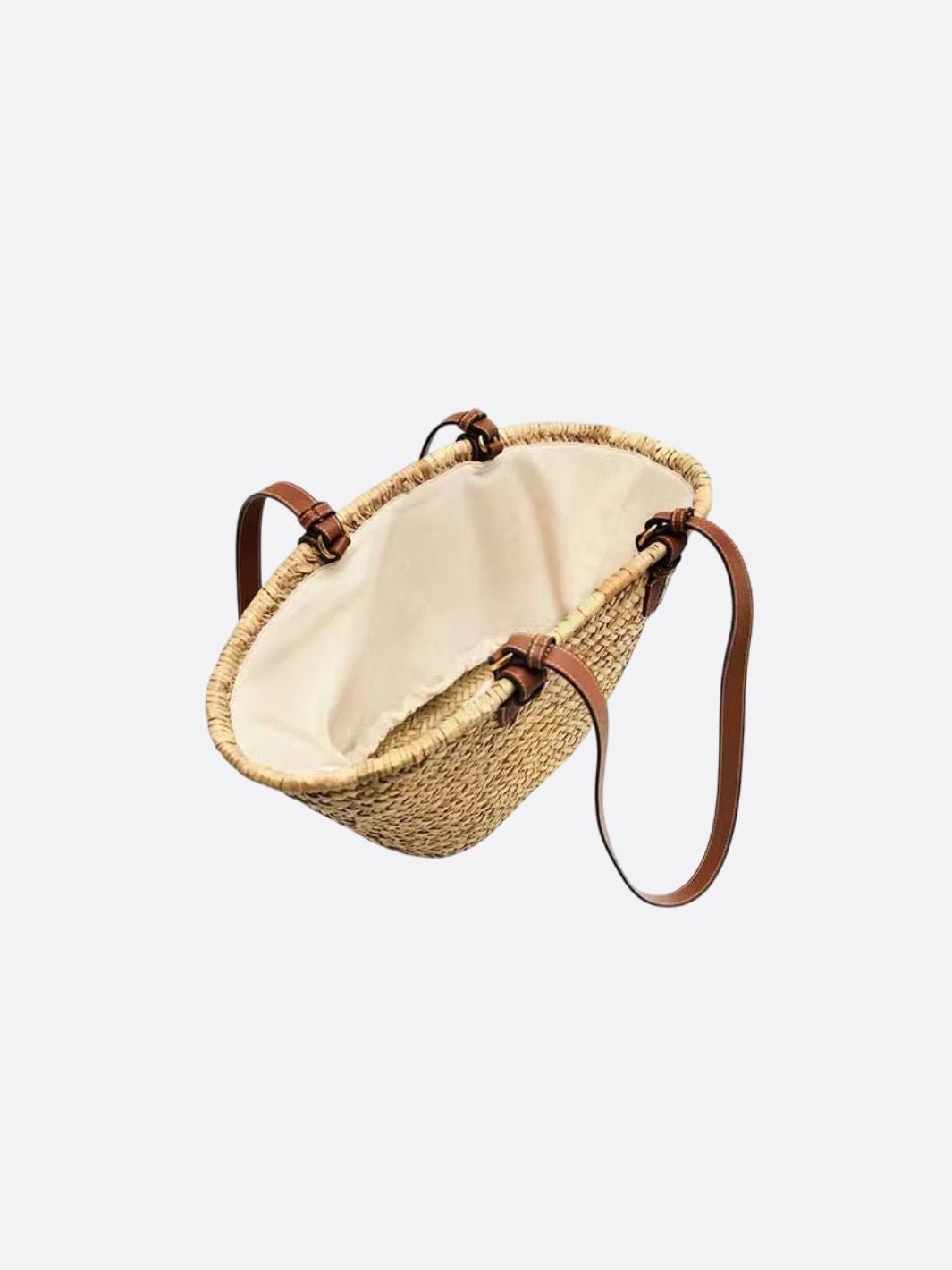 Cesta de paja con asa de cuero