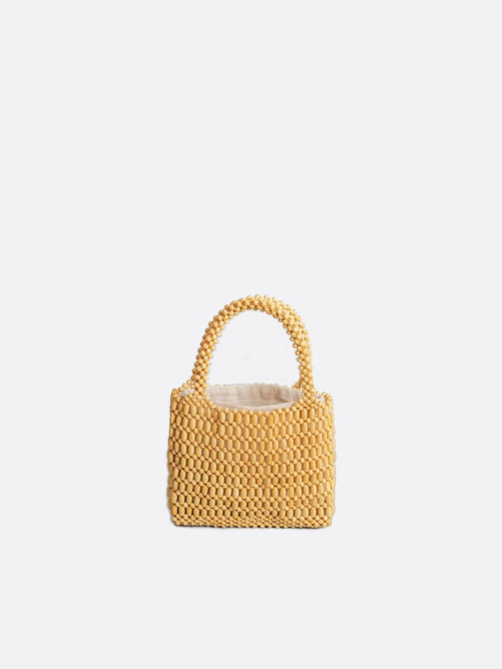 Sac à main en perles de bois jaune moutarde