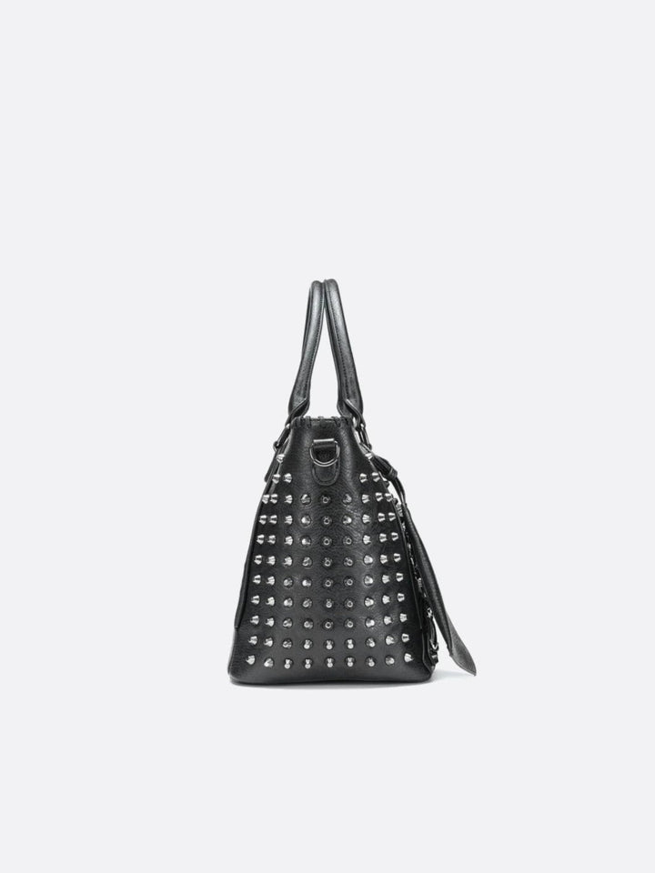 Bolso tote de piel negra con tachuelas<br>Deymos