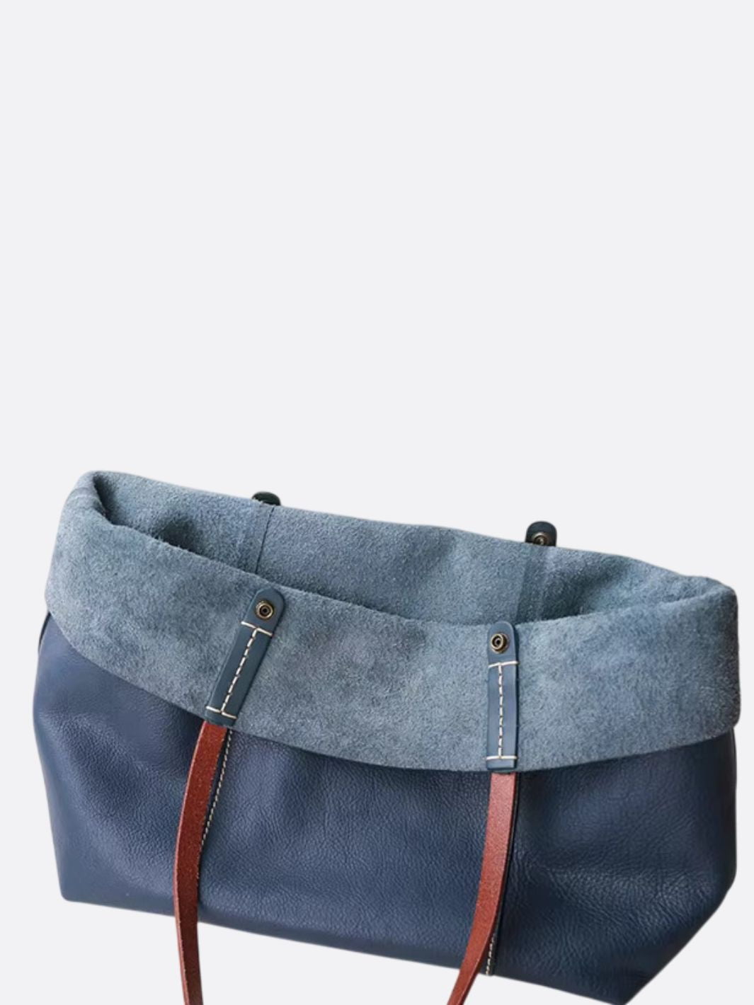 Bolso tote de piel azul marino<br> Guijarro