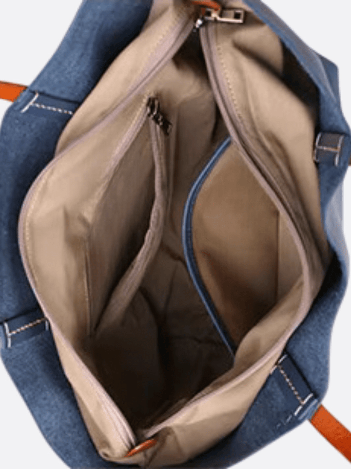 Bolso tote de piel azul marino<br> Guijarro