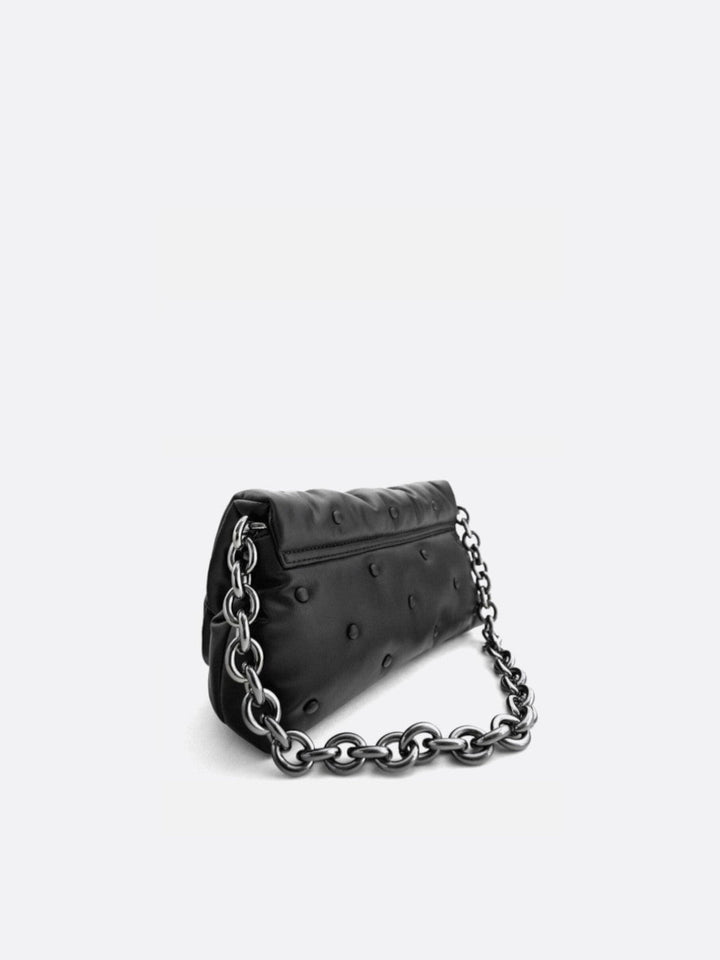 Bolso acolchado negro con correa de cadena para el hombro<br>Noctis