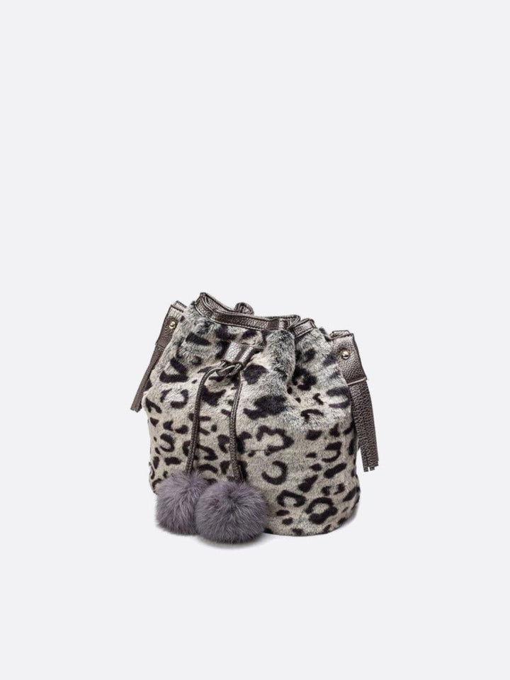 Sac seau léopard gris fausse fourrure